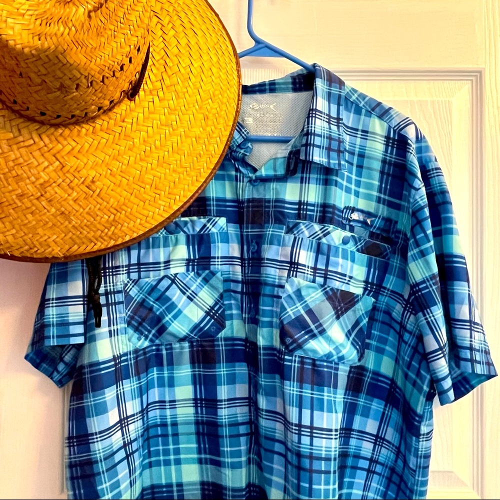 Silver Bait Blue Plaid Fishing button down Shirt